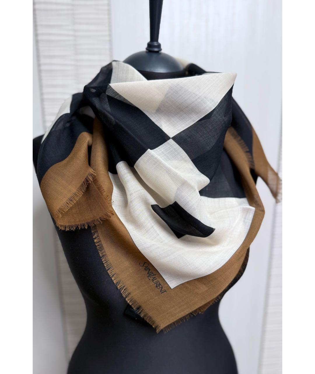 SAINT LAURENT Коричневый шерстяной платок, фото 2