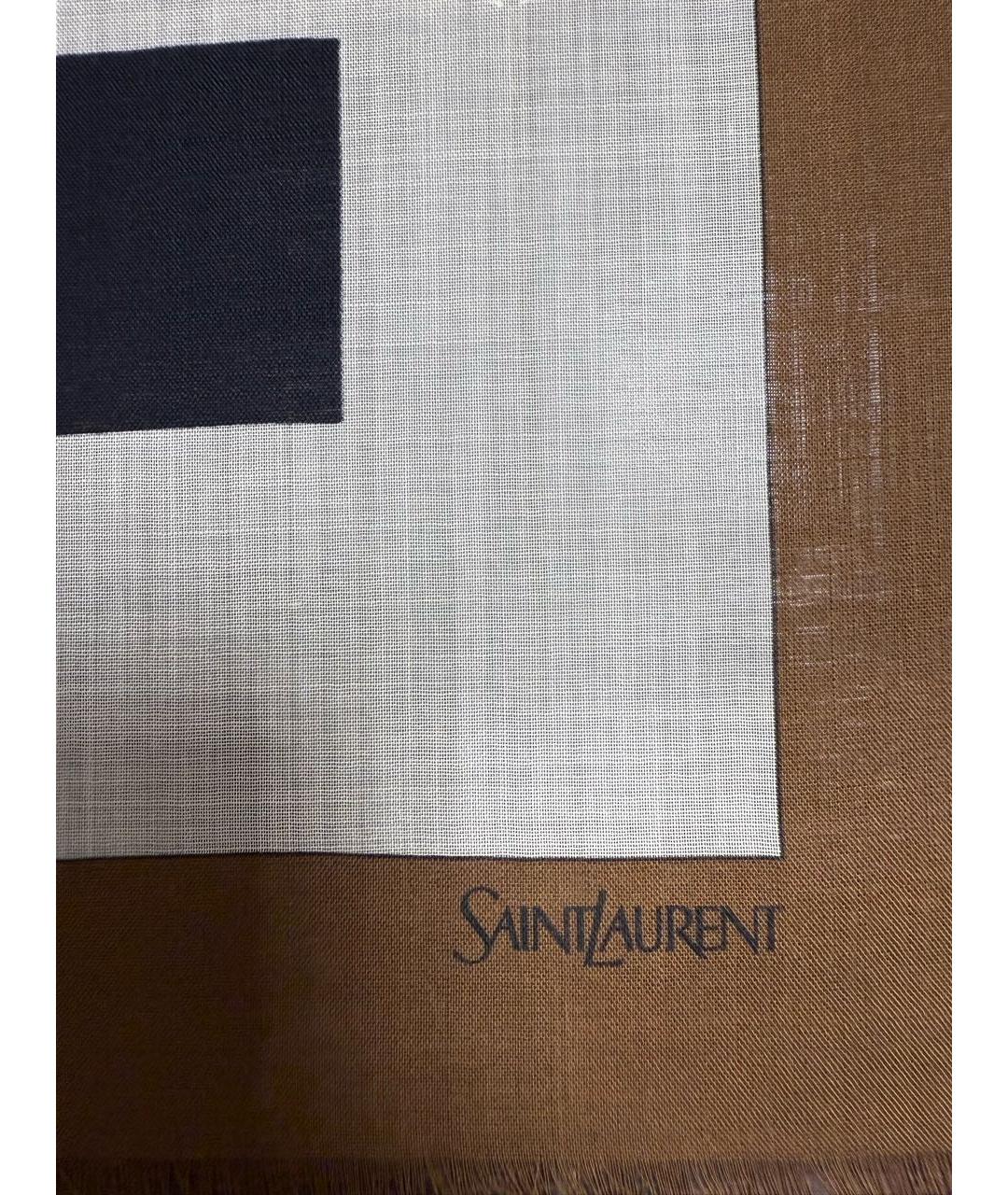 SAINT LAURENT Коричневый шерстяной платок, фото 3