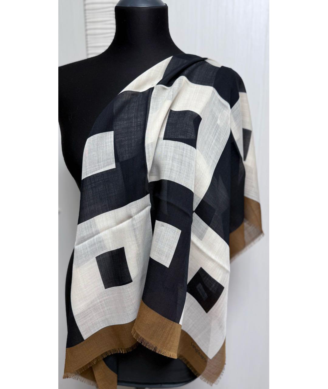 SAINT LAURENT Коричневый шерстяной платок, фото 9