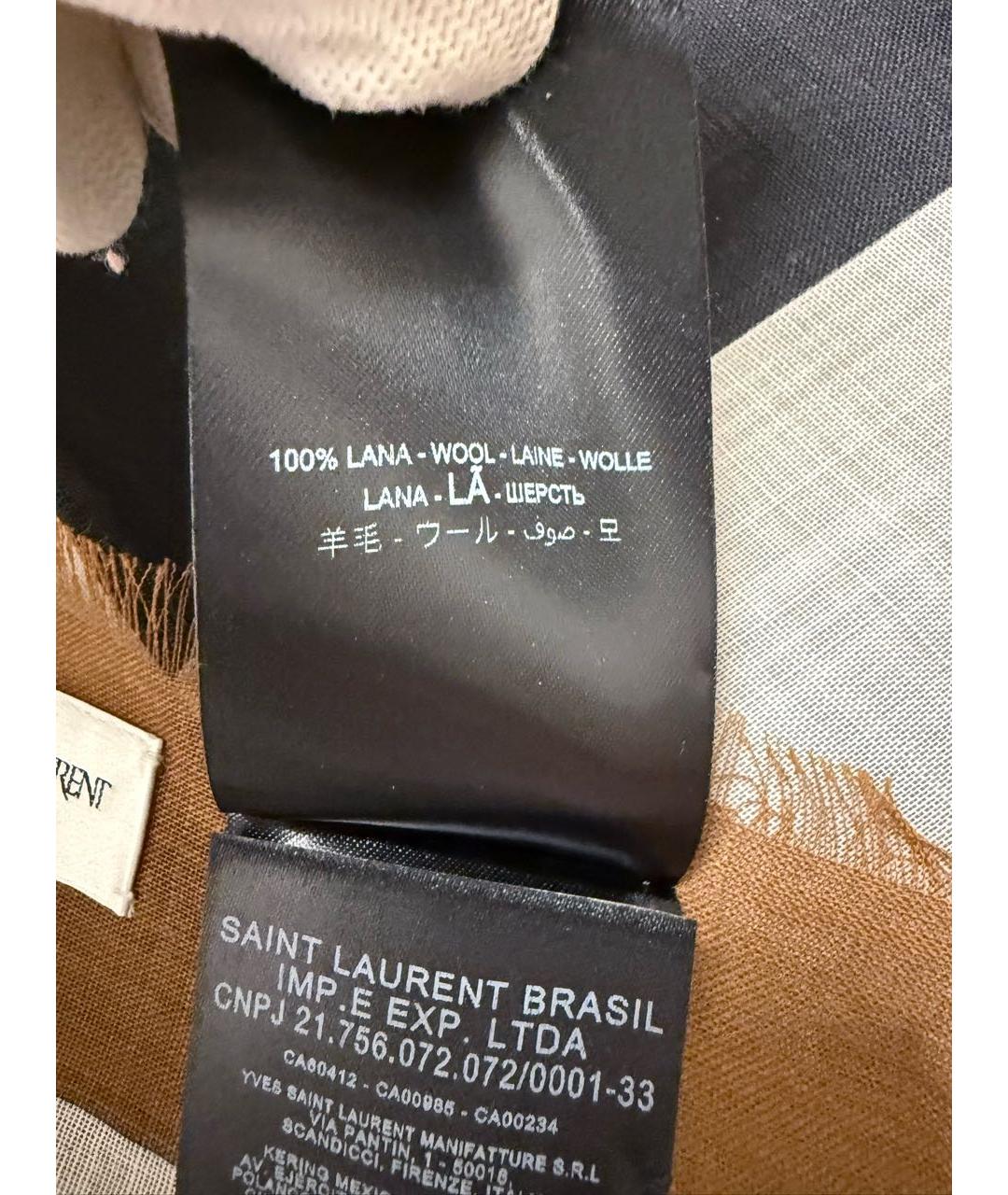 SAINT LAURENT Коричневый шерстяной платок, фото 8
