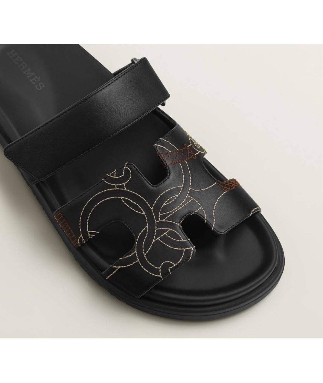 HERMES Черные кожаные сандалии, фото 6