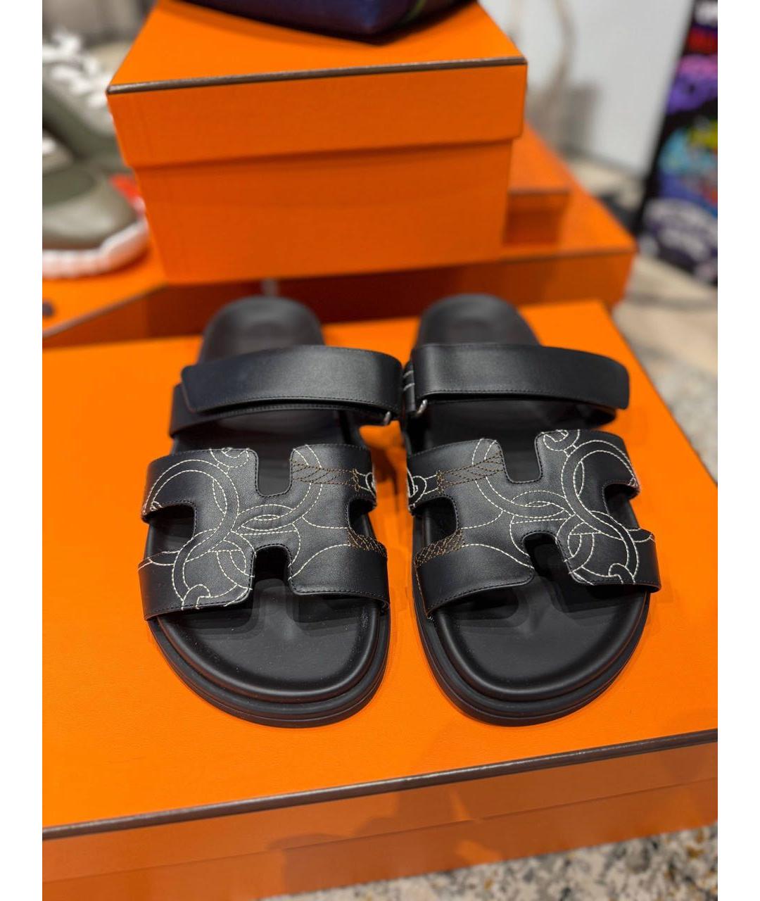 HERMES Черные кожаные сандалии, фото 3