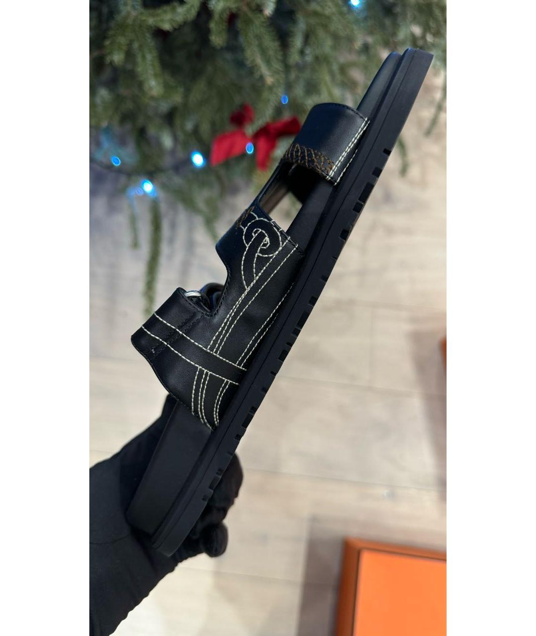 HERMES Черные кожаные сандалии, фото 2