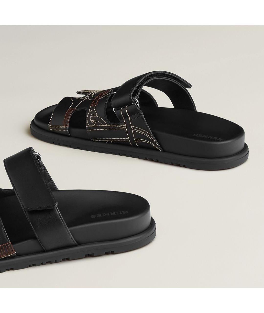 HERMES Черные кожаные сандалии, фото 8