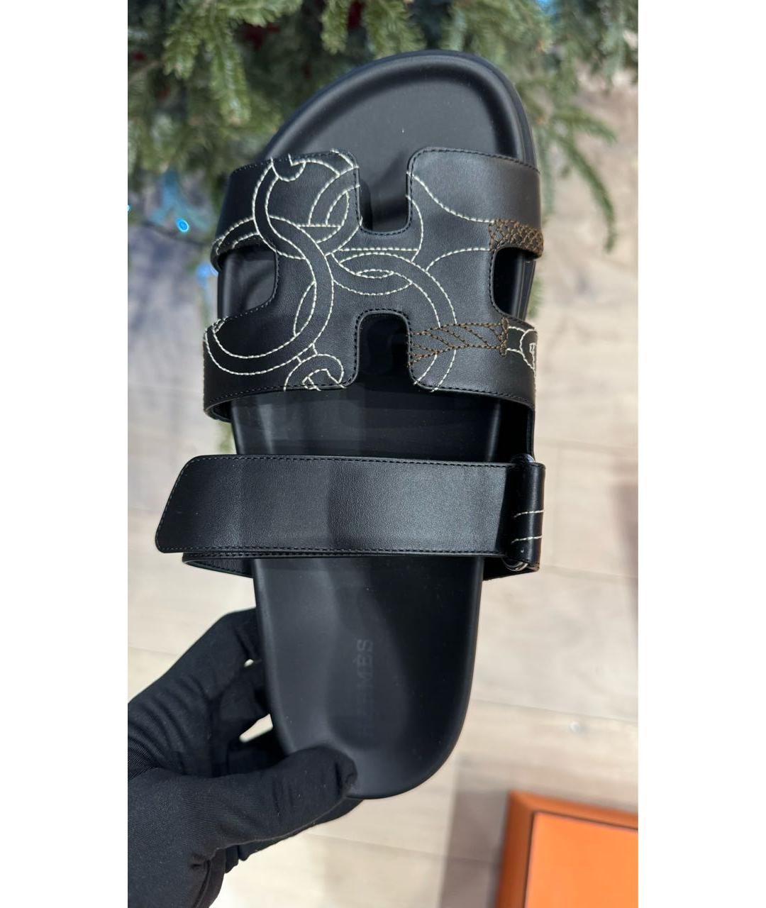 HERMES Черные кожаные сандалии, фото 4