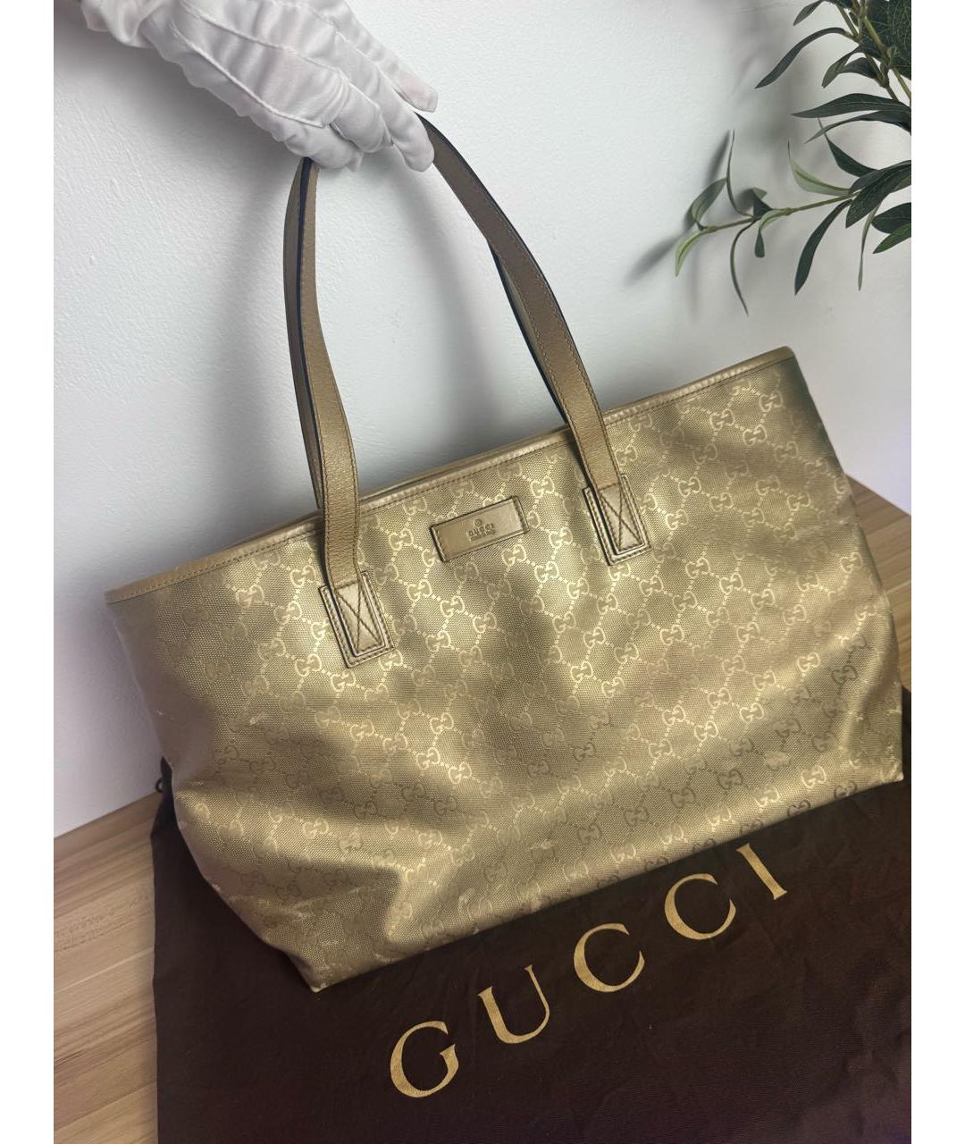 GUCCI Золотая кожаная сумка тоут, фото 7