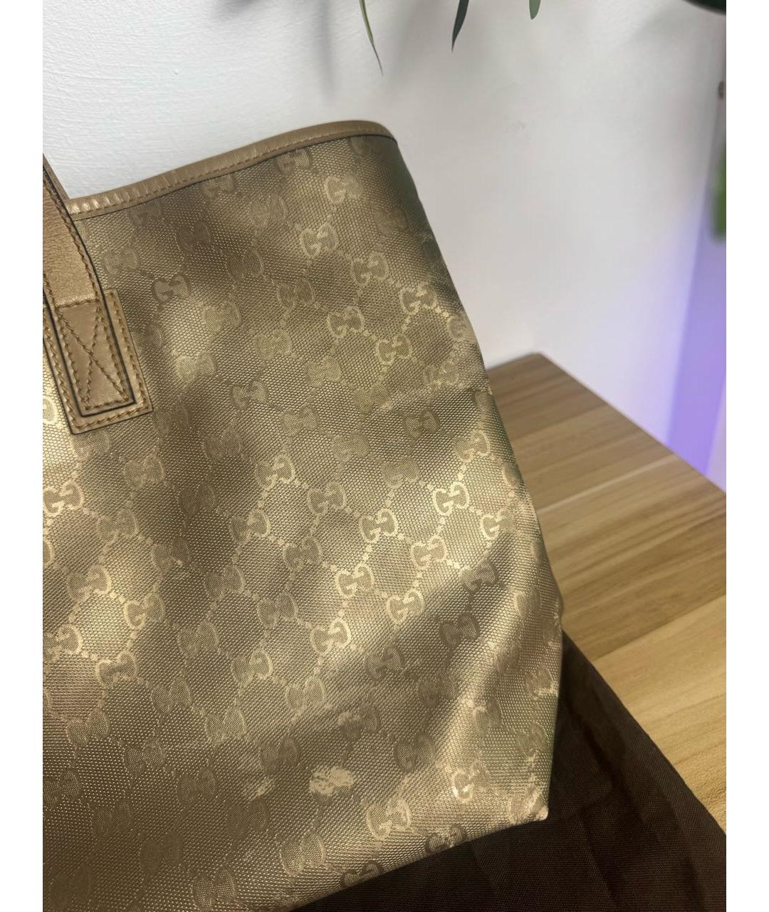 GUCCI Золотая кожаная сумка тоут, фото 6