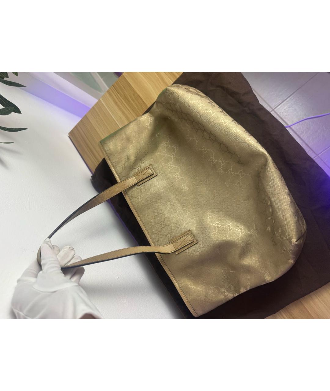 GUCCI Золотая кожаная сумка тоут, фото 2