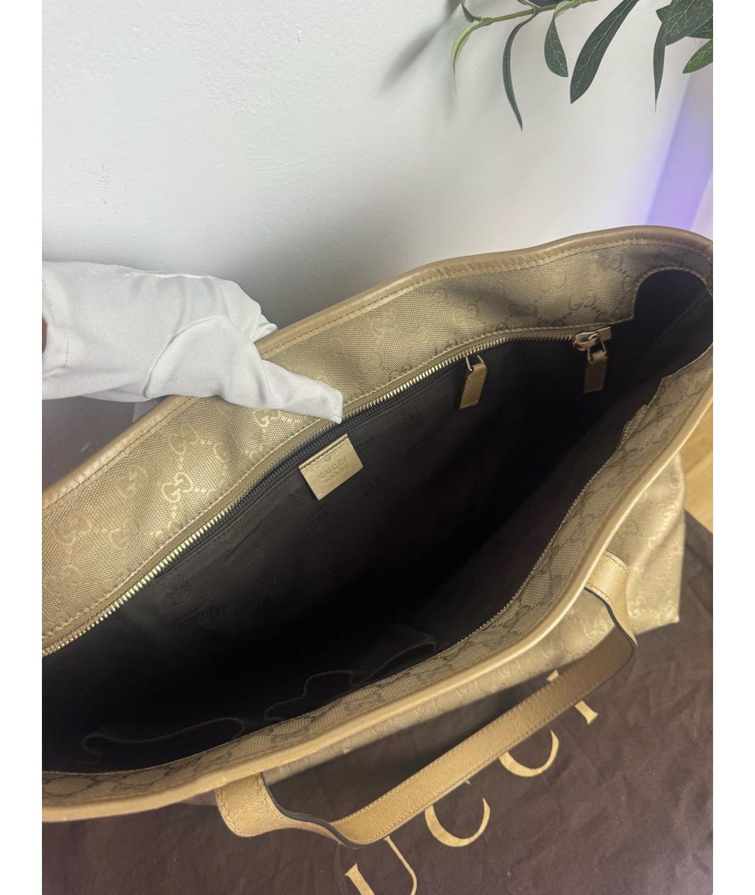 GUCCI Золотая кожаная сумка тоут, фото 4