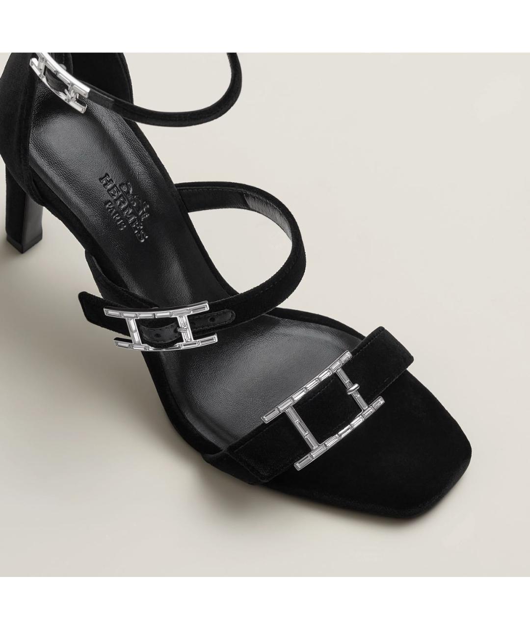 HERMES Черные бархатные босоножки, фото 4