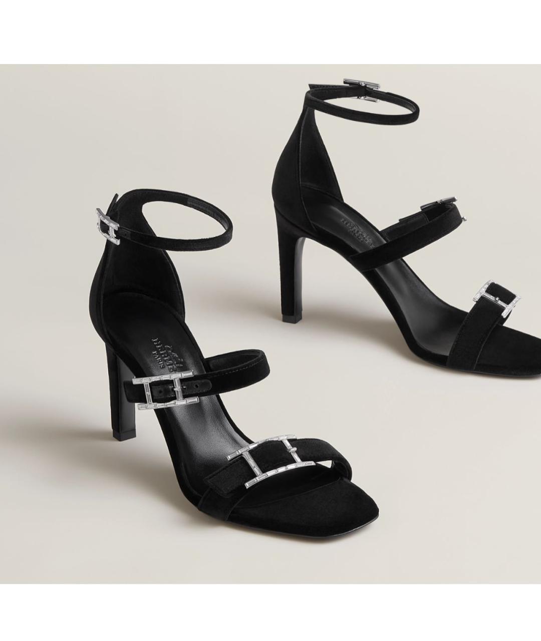 HERMES Черные бархатные босоножки, фото 2
