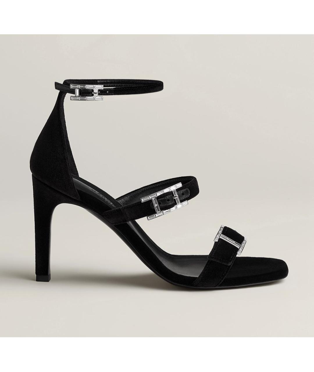 HERMES Черные бархатные босоножки, фото 5