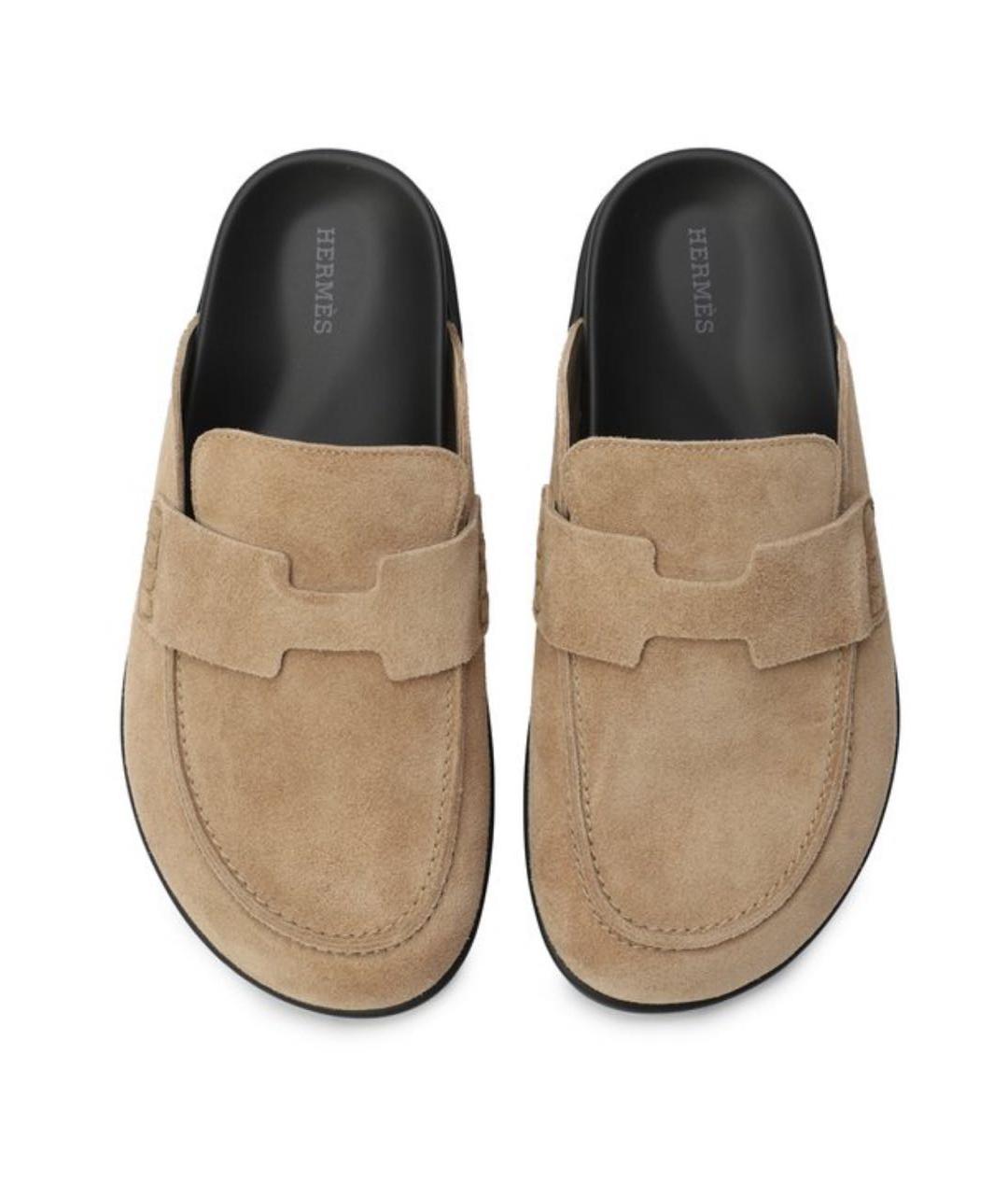 HERMES Бежевые замшевые мюли, фото 3