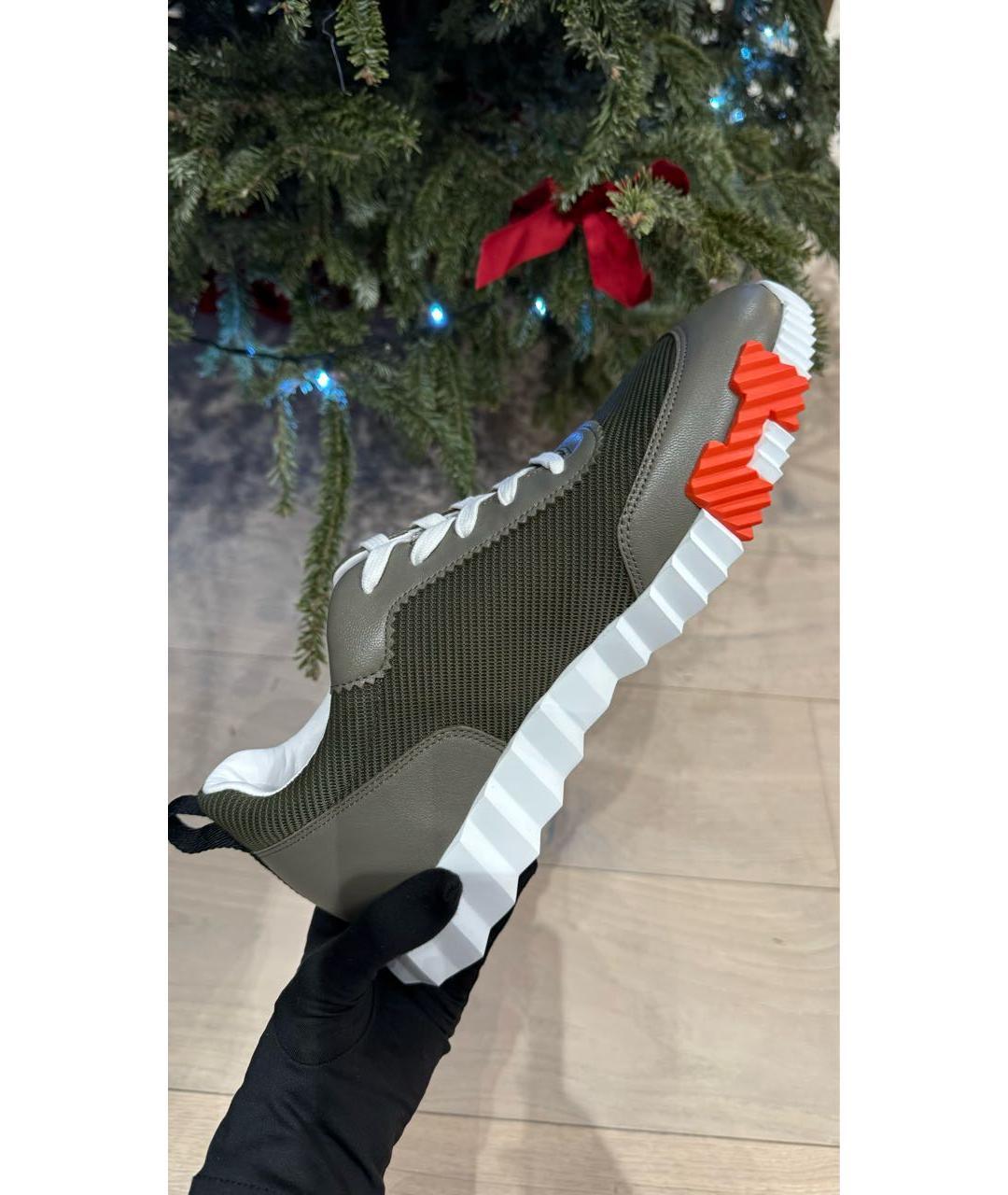 HERMES Хаки текстильные низкие кроссовки / кеды, фото 5