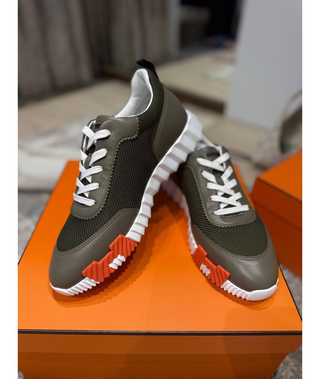 HERMES Хаки текстильные низкие кроссовки / кеды, фото 2