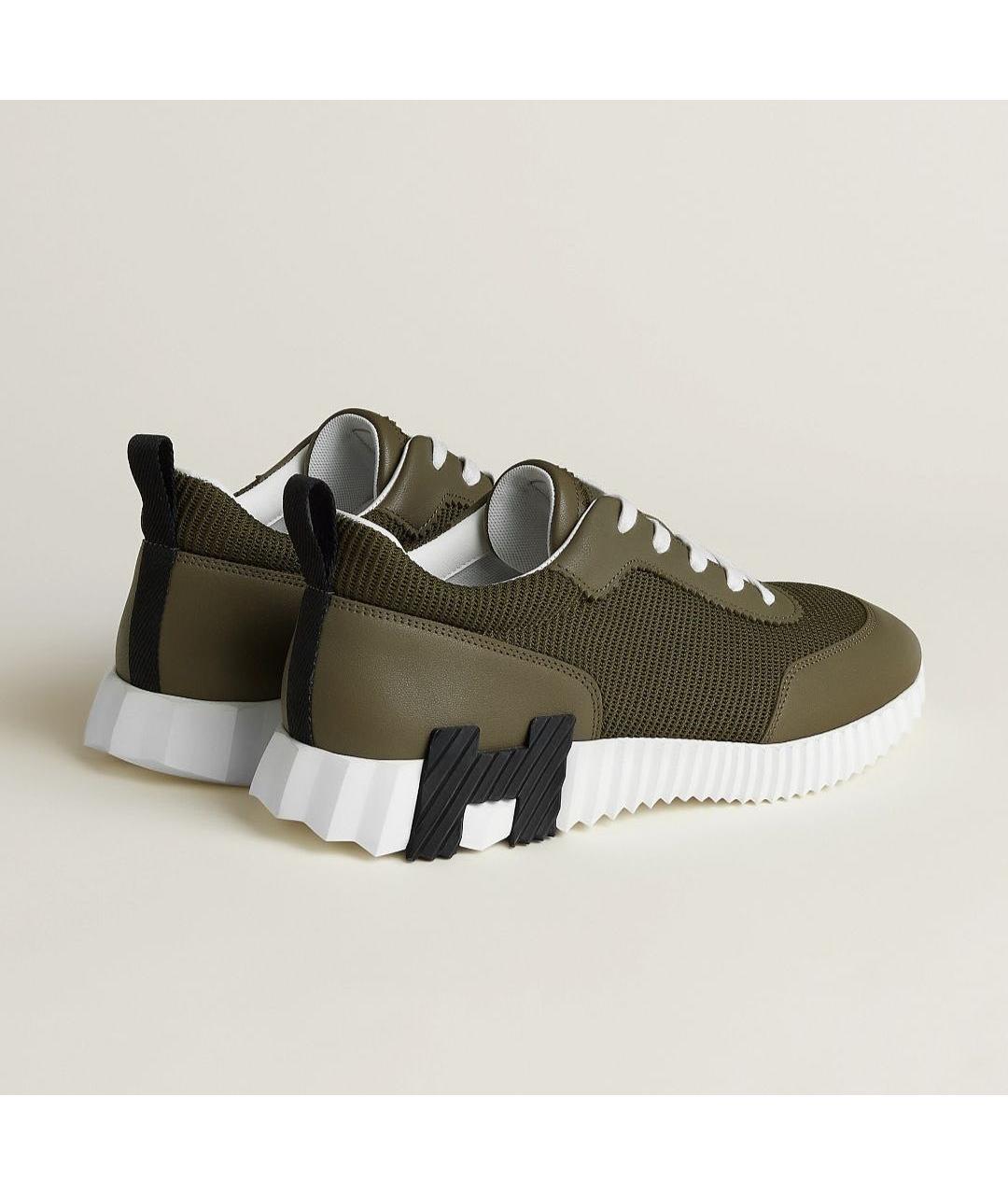 HERMES Хаки текстильные низкие кроссовки / кеды, фото 4