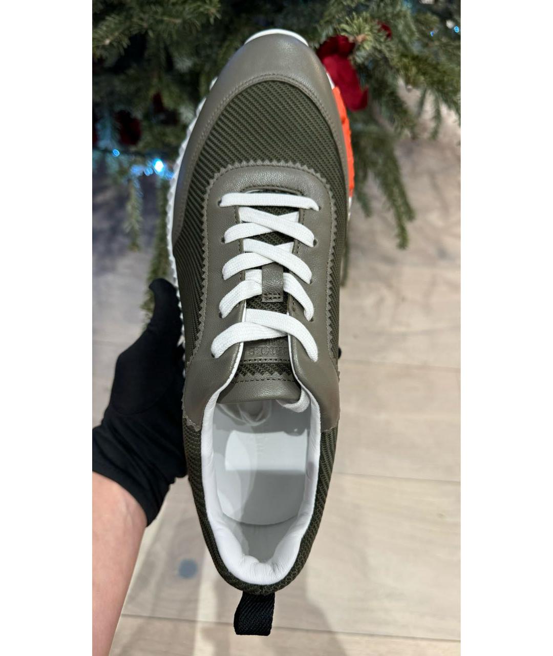 HERMES Хаки текстильные низкие кроссовки / кеды, фото 3