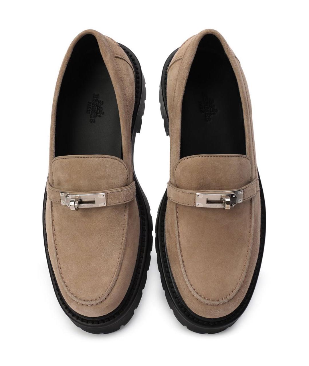 HERMES Бежевые замшевые лоферы, фото 2