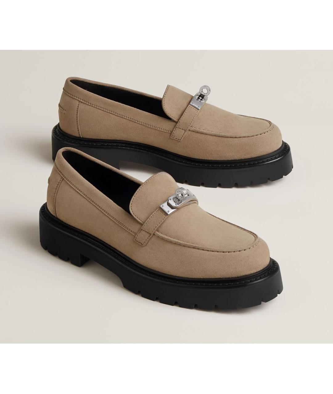 HERMES Бежевые замшевые лоферы, фото 4