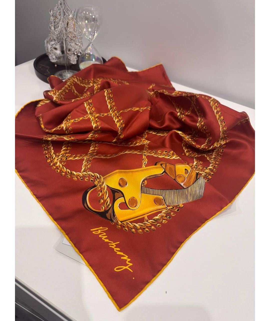 BURBERRY Красный шелковый платок, фото 4