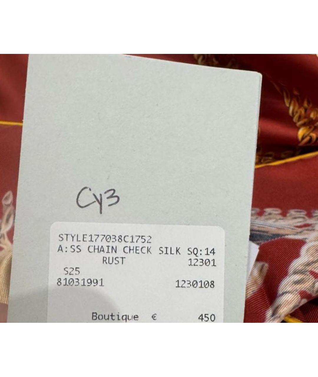 BURBERRY Красный шелковый платок, фото 2