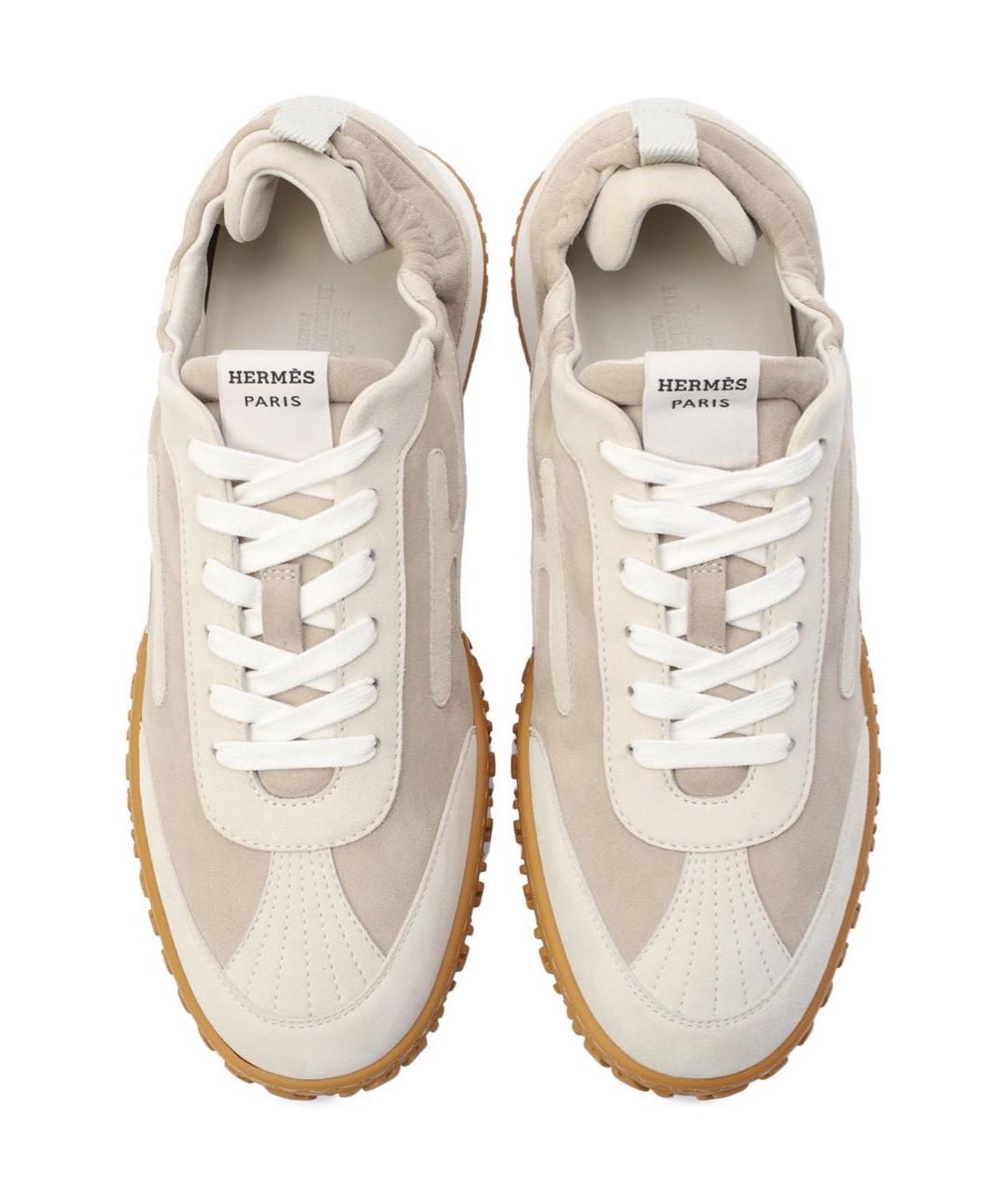 HERMES Бежевые замшевые низкие кроссовки / кеды, фото 2