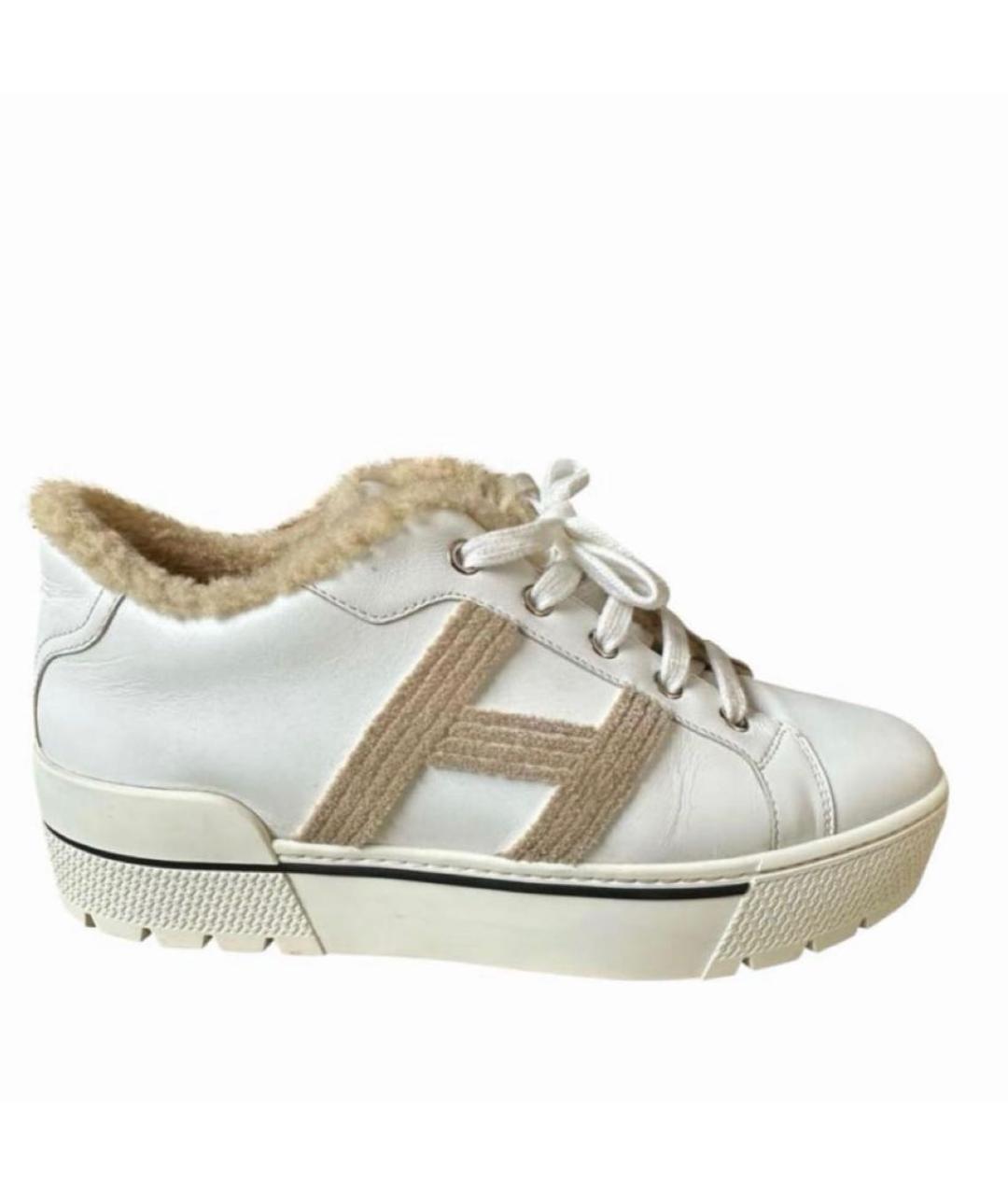 HERMES Белые кожаные кроссовки, фото 4