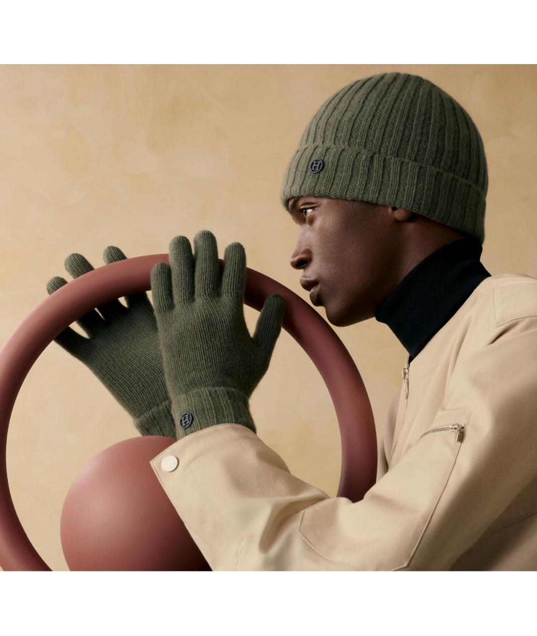 HERMES Зеленая кашемировая шапка, фото 5