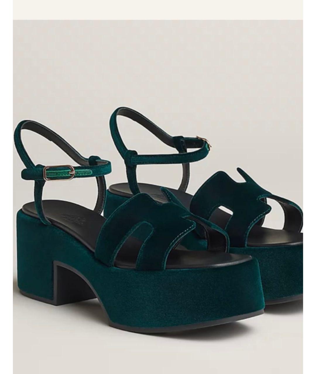 HERMES Бирюзовые бархатные босоножки, фото 3