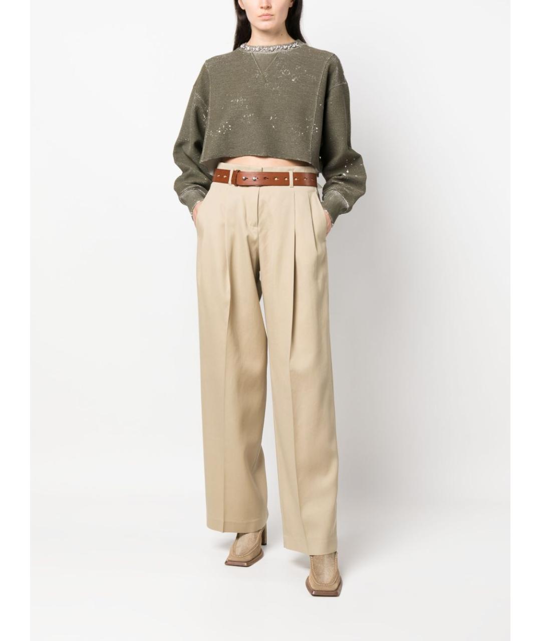 GOLDEN GOOSE DELUXE BRAND Бежевые шерстяные прямые брюки, фото 5