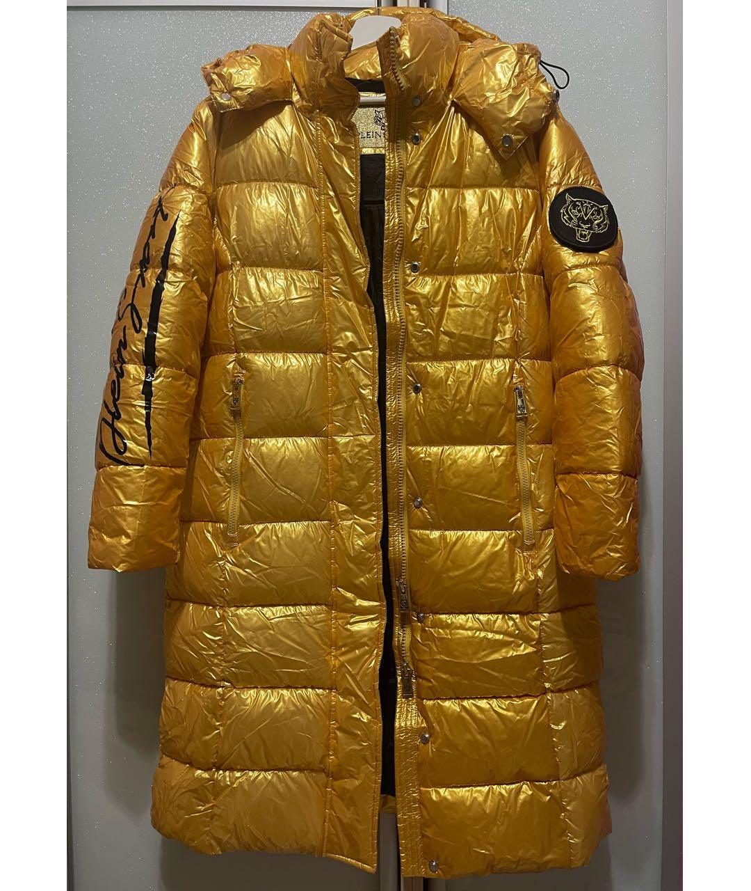PLEIN SPORT Золотой полиамидовый пуховик, фото 4