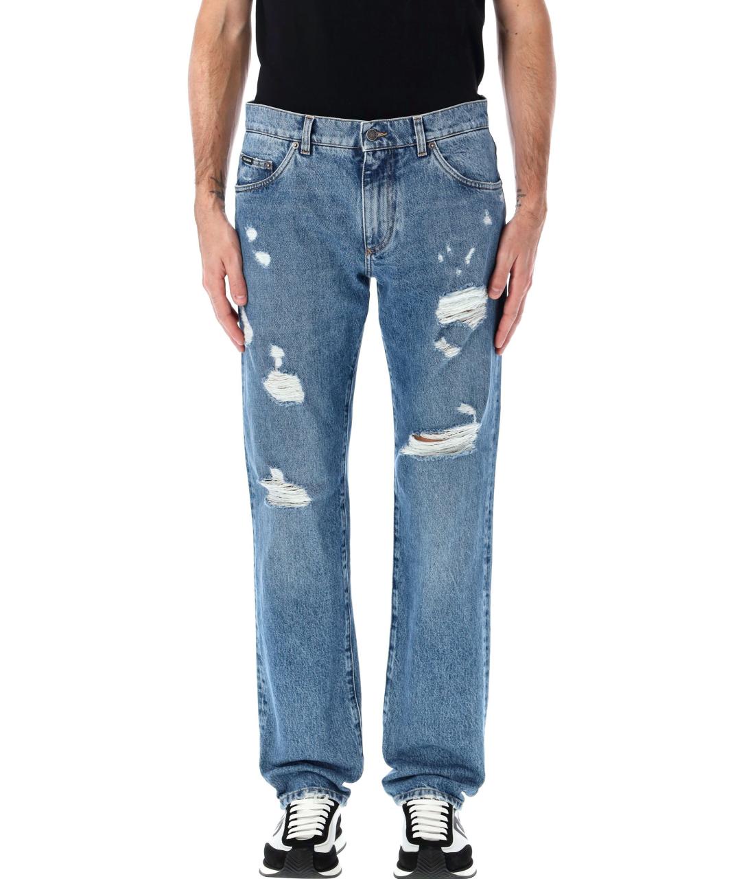 DOLCE&GABBANA Голубые хлопковые прямые джинсы, фото 2