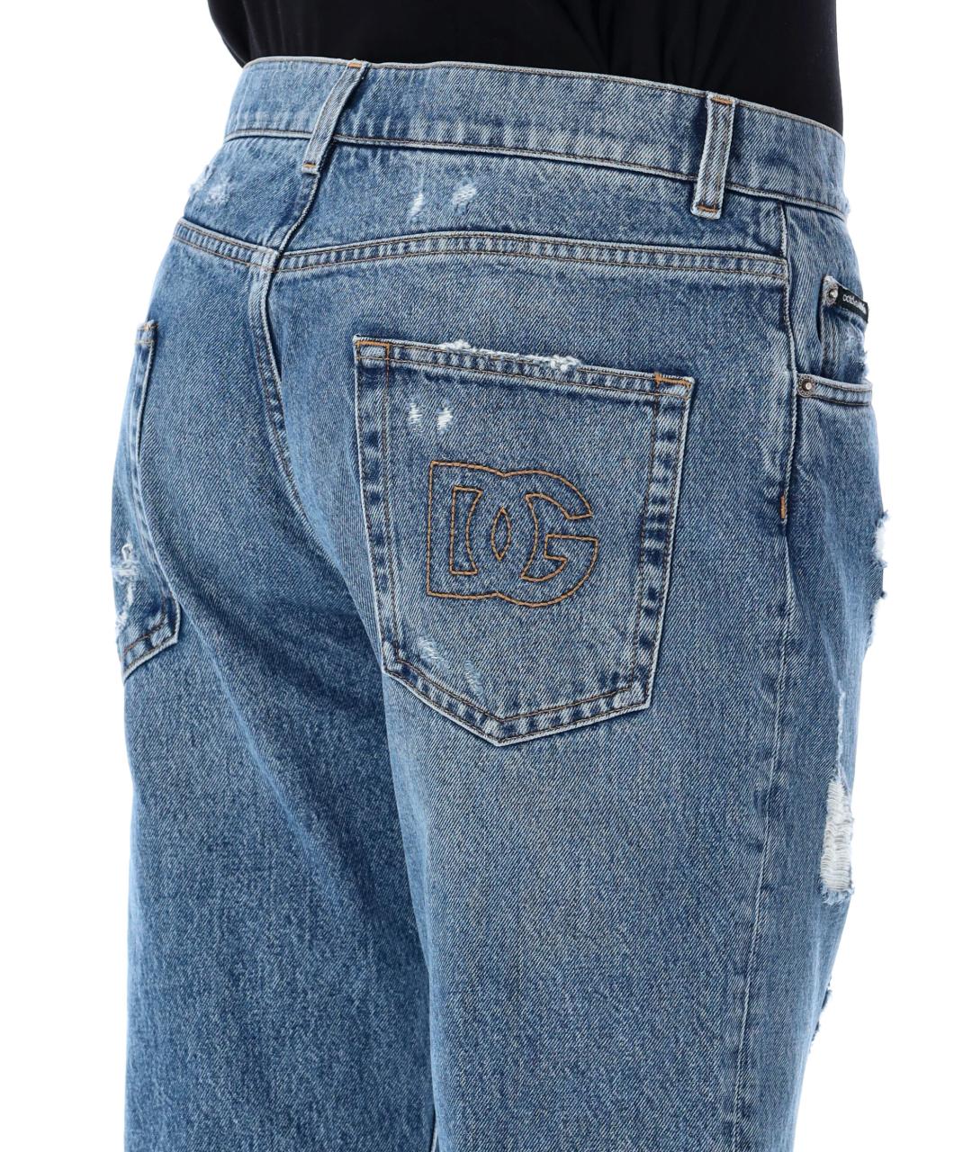 DOLCE&GABBANA Голубые хлопковые прямые джинсы, фото 4