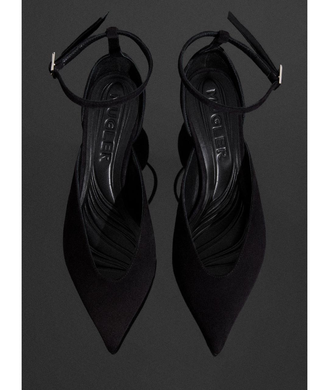 MUGLER Черные замшевые лодочки на низком каблуке, фото 3