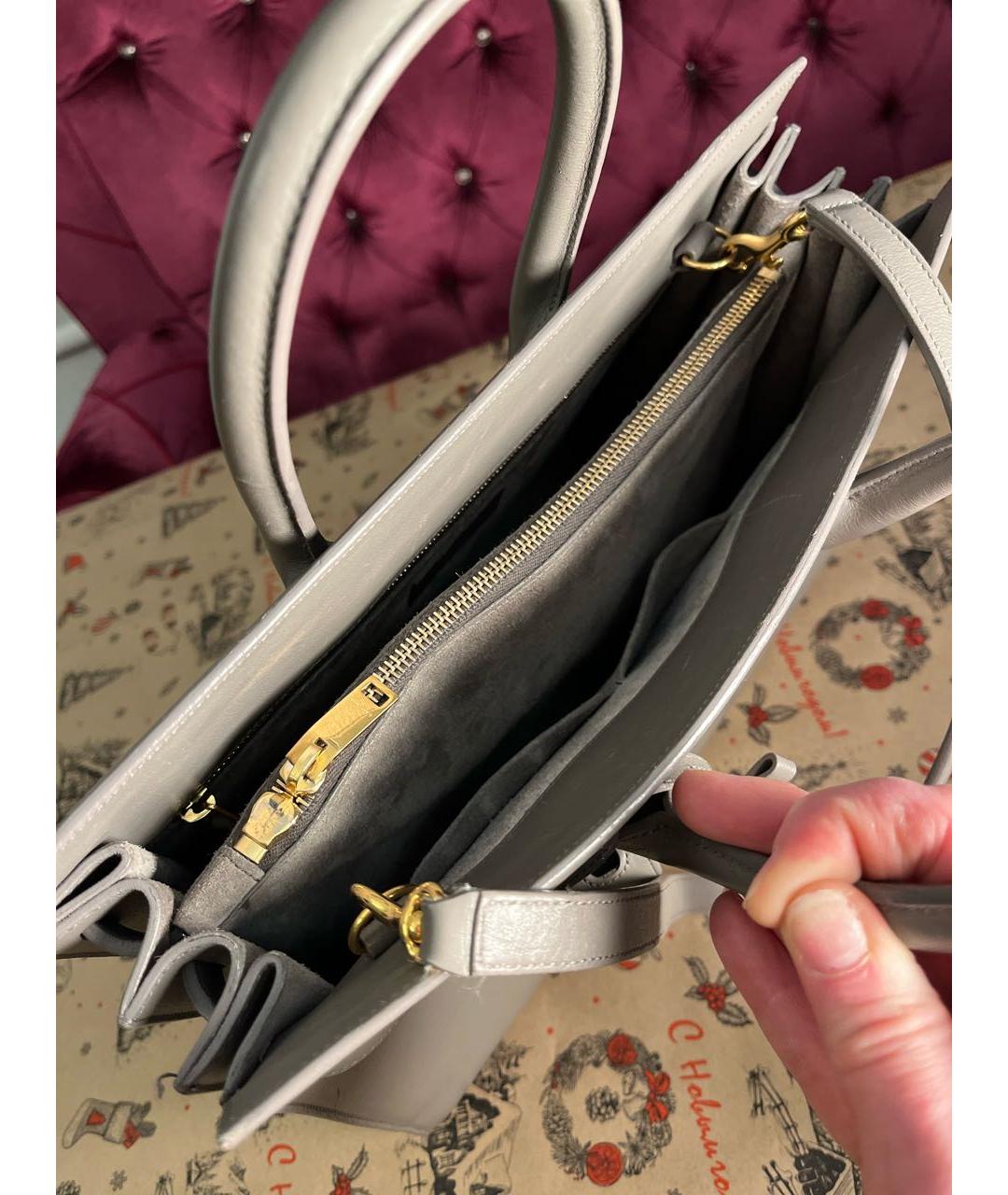 SAINT LAURENT Антрацитовая кожаная сумка с короткими ручками, фото 4