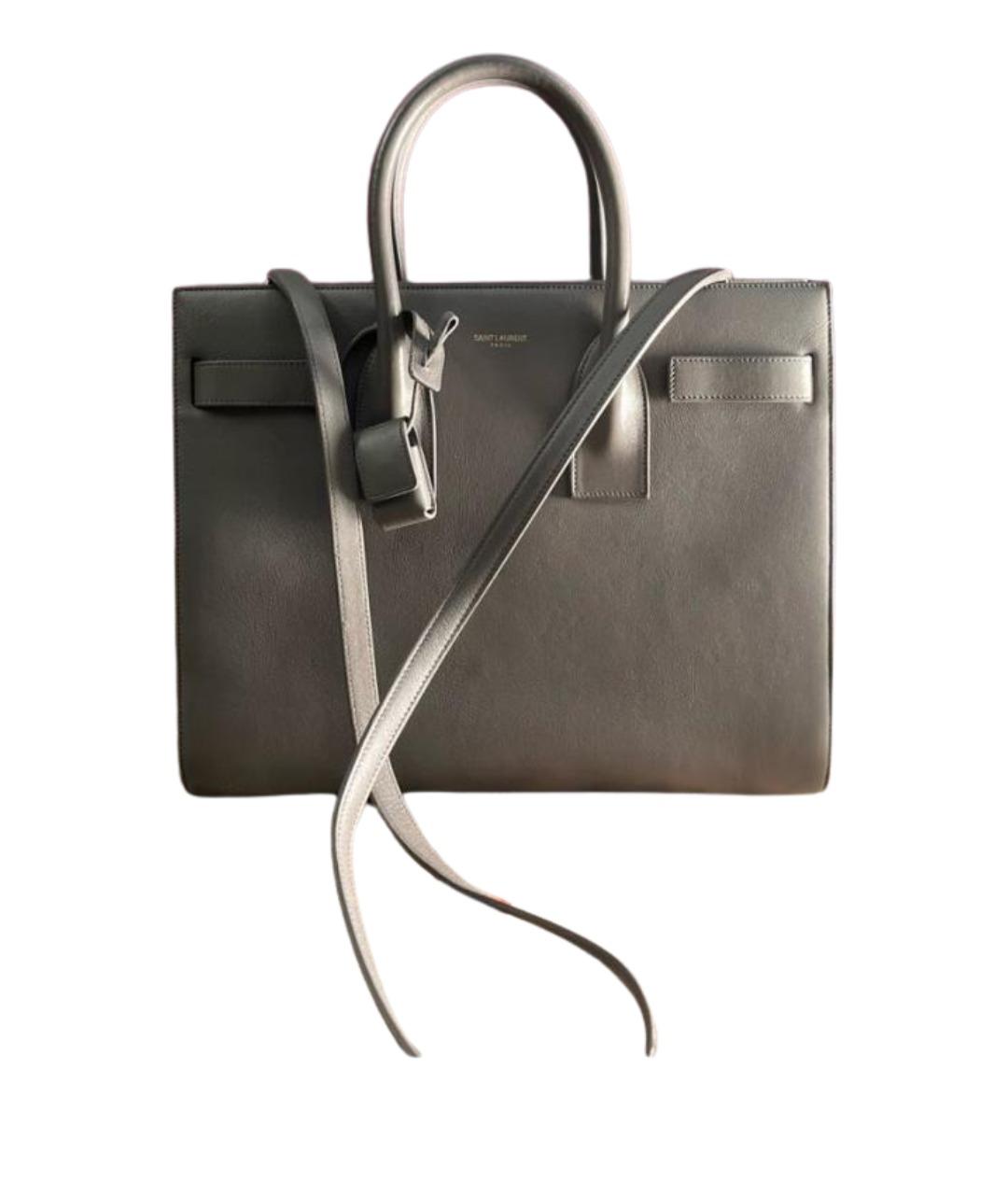 SAINT LAURENT Антрацитовая кожаная сумка с короткими ручками, фото 1