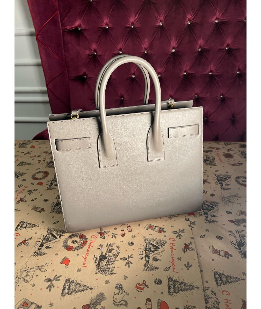 SAINT LAURENT Антрацитовая кожаная сумка с короткими ручками, фото 5