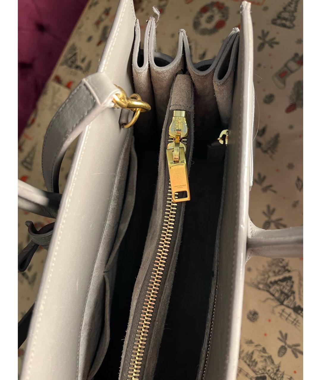 SAINT LAURENT Антрацитовая кожаная сумка с короткими ручками, фото 6