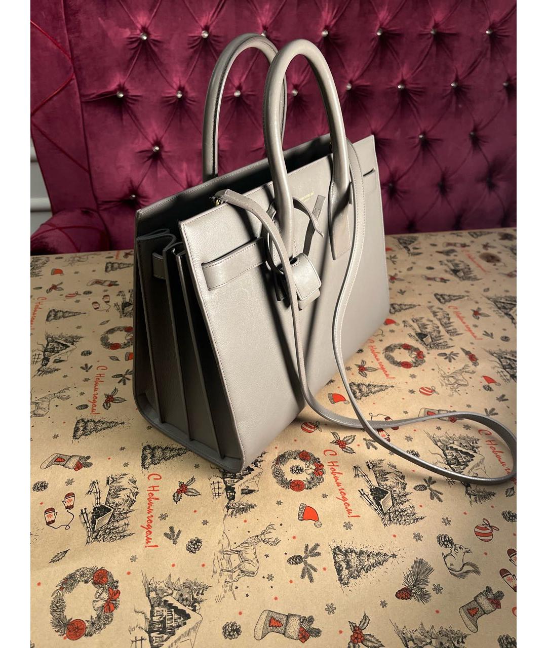 SAINT LAURENT Антрацитовая кожаная сумка с короткими ручками, фото 3