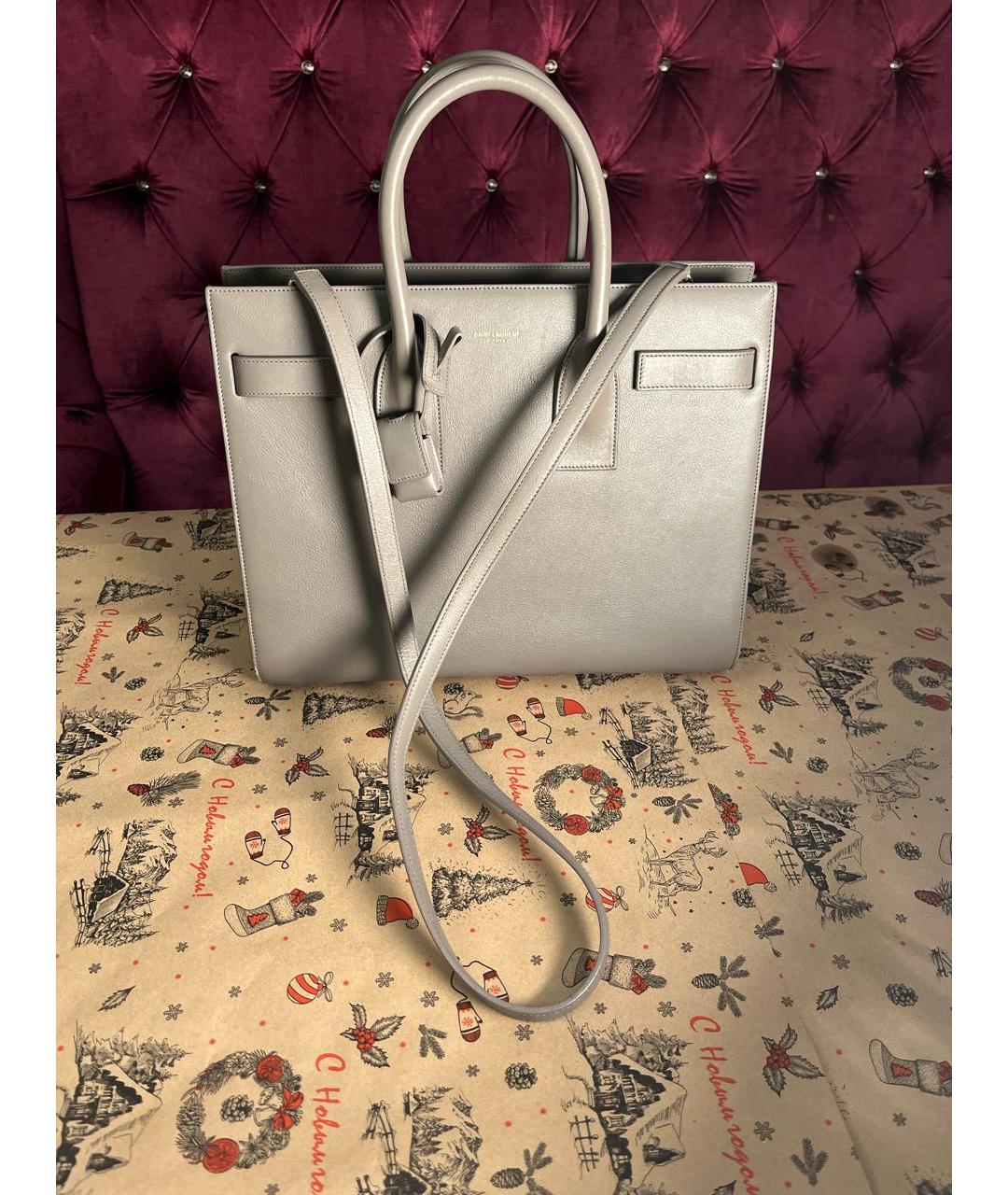 SAINT LAURENT Антрацитовая кожаная сумка с короткими ручками, фото 2