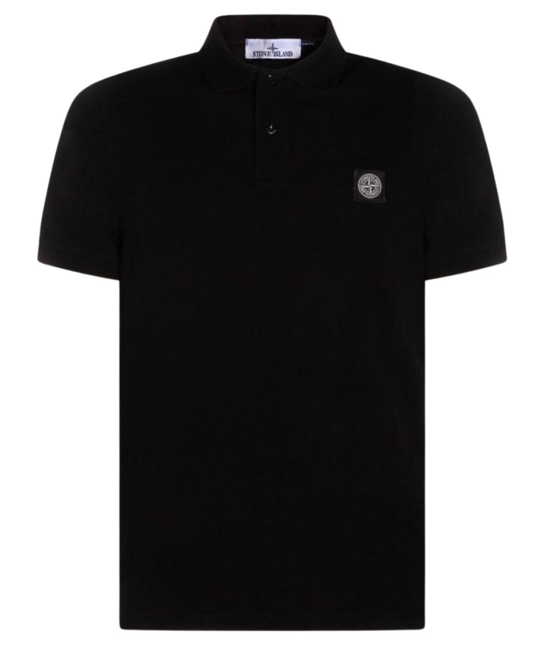 STONE ISLAND Черное хлопковое поло с коротким рукавом, фото 1