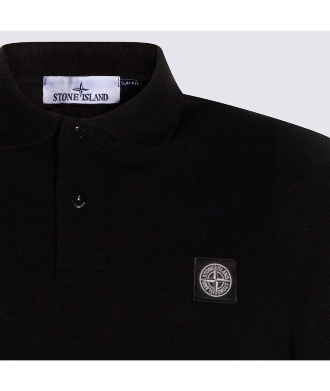 STONE ISLAND Черное хлопковое поло с коротким рукавом, фото 3