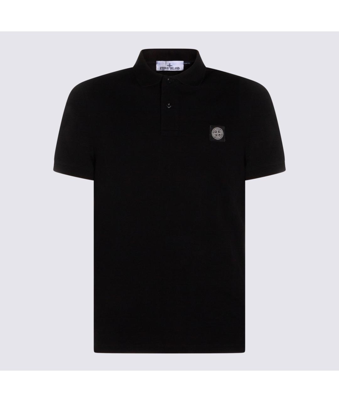 STONE ISLAND Черное хлопковое поло с коротким рукавом, фото 4