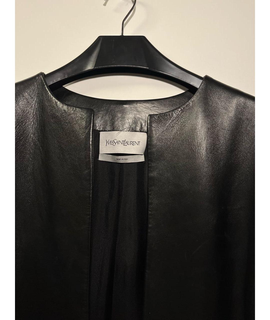 SAINT LAURENT Черный кожаный тренч/плащ, фото 3