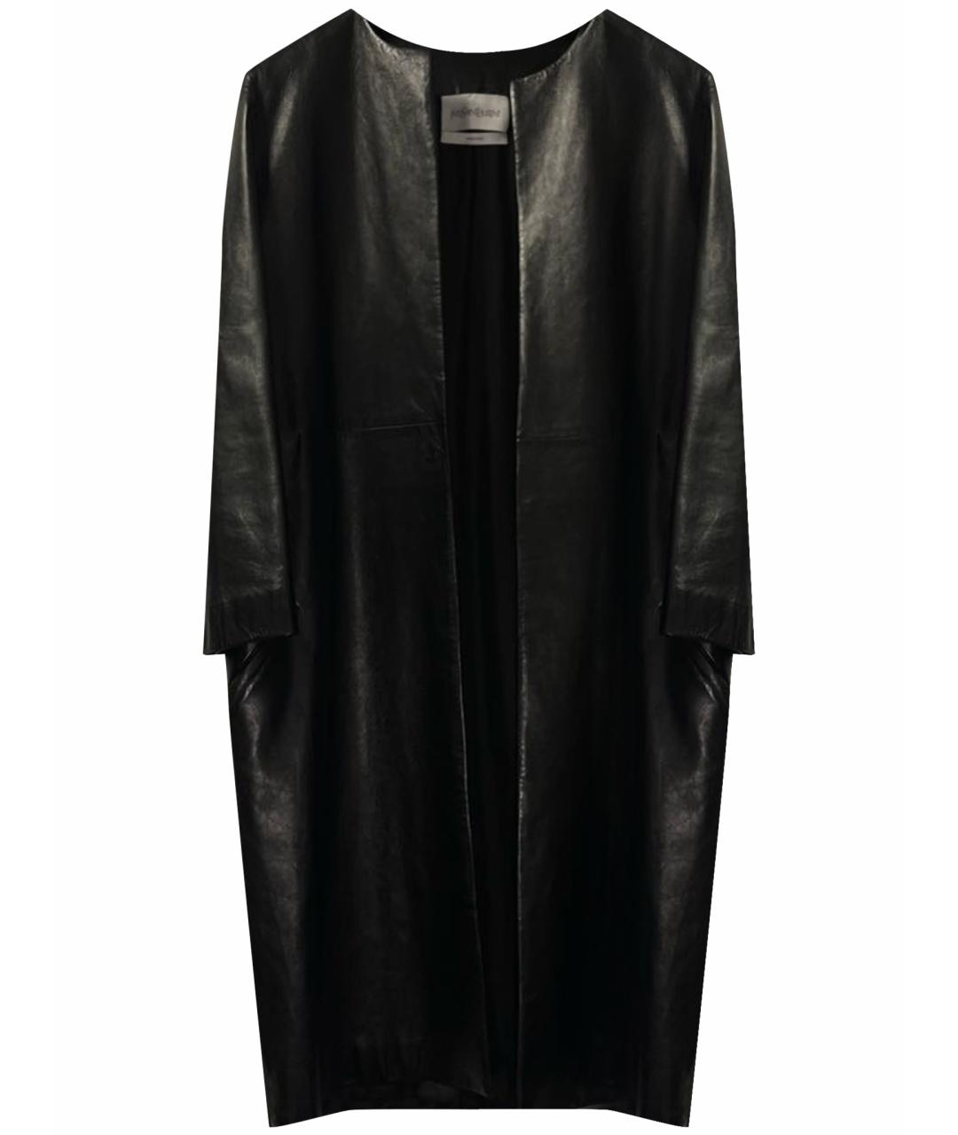 SAINT LAURENT Черный кожаный тренч/плащ, фото 1