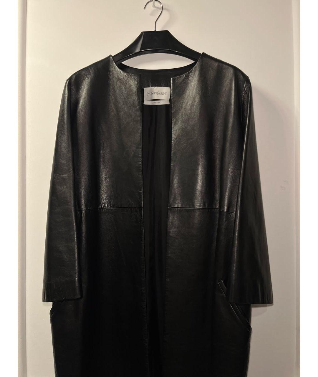 SAINT LAURENT Черный кожаный тренч/плащ, фото 4