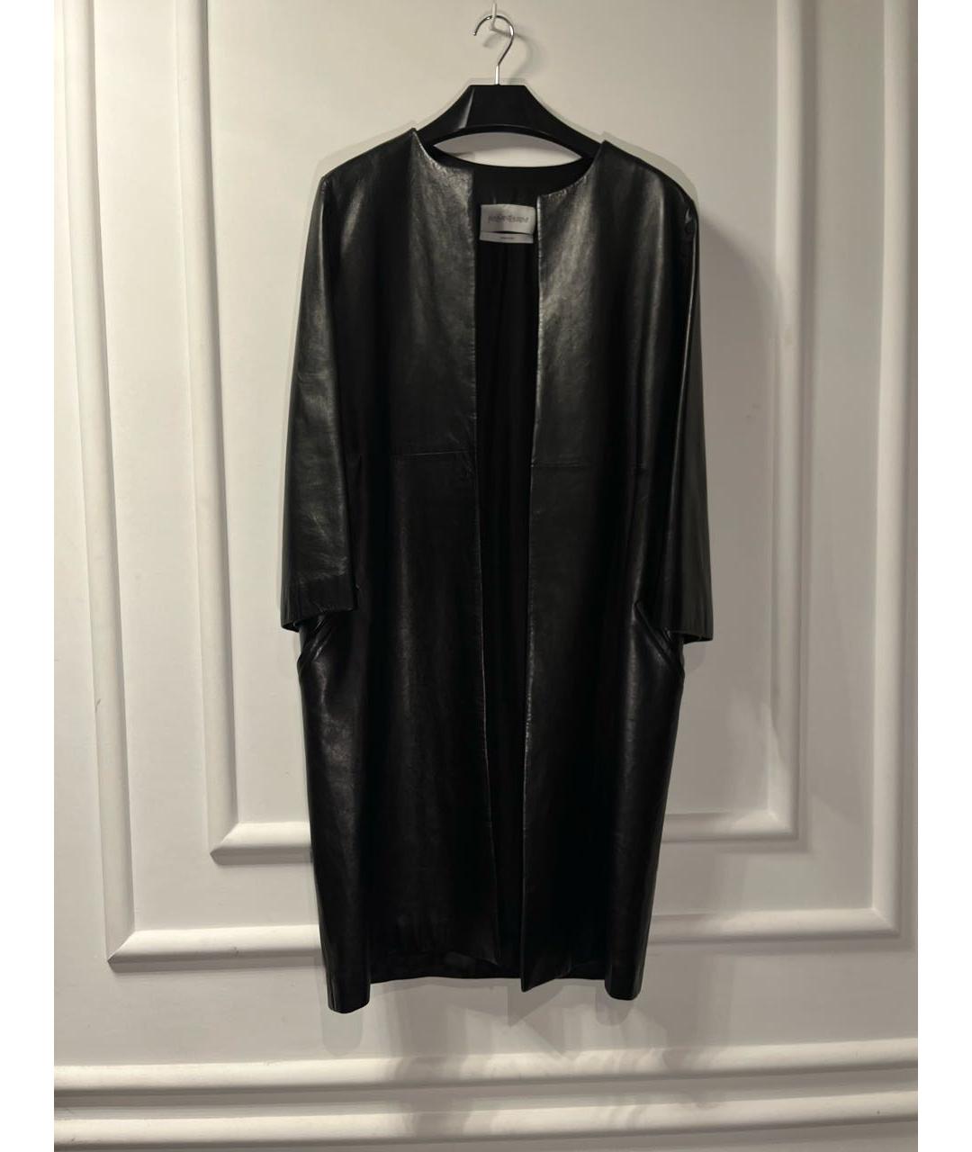 SAINT LAURENT Черный кожаный тренч/плащ, фото 6