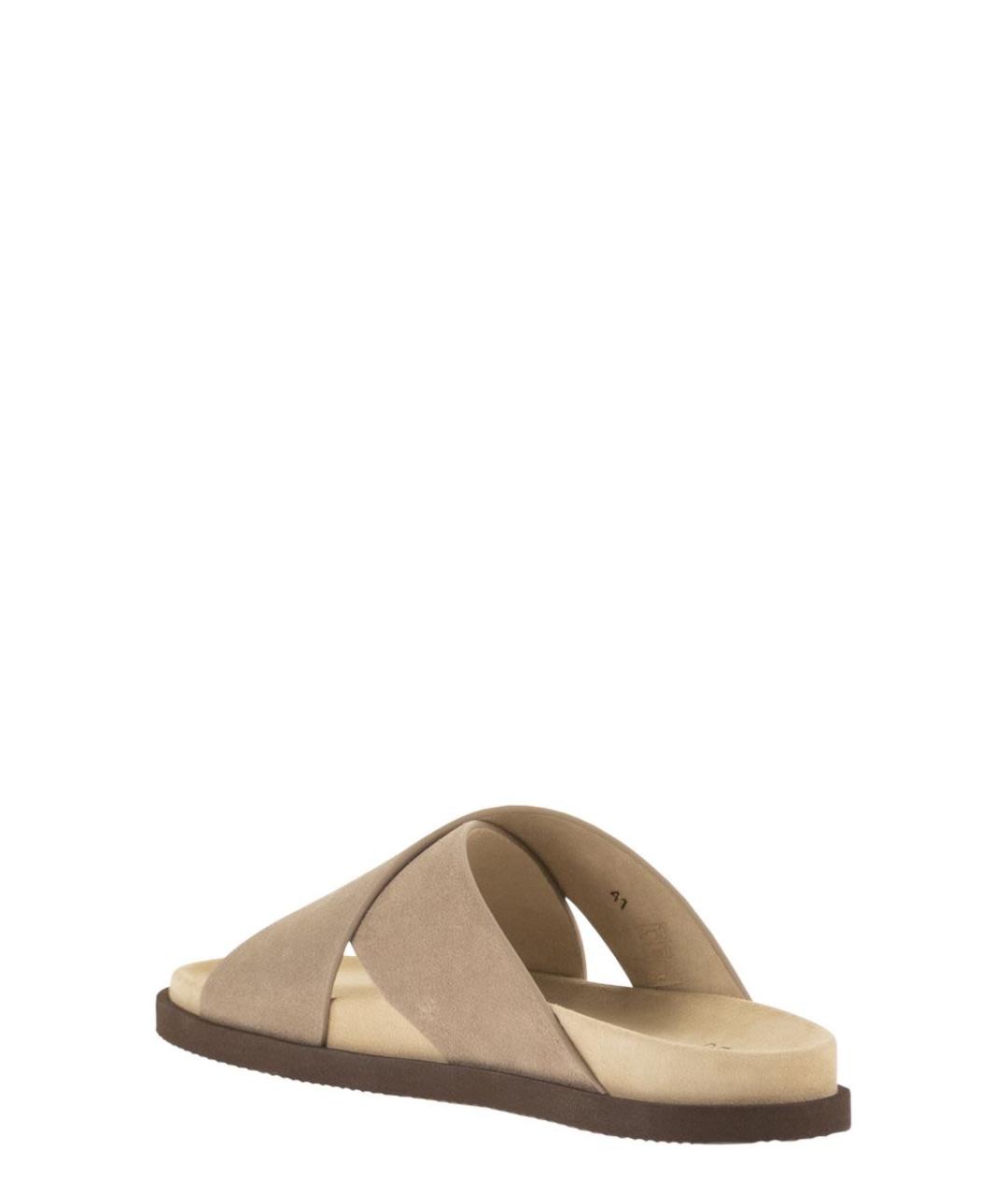 BRUNELLO CUCINELLI Бежевые замшевые шлепанцы, фото 3