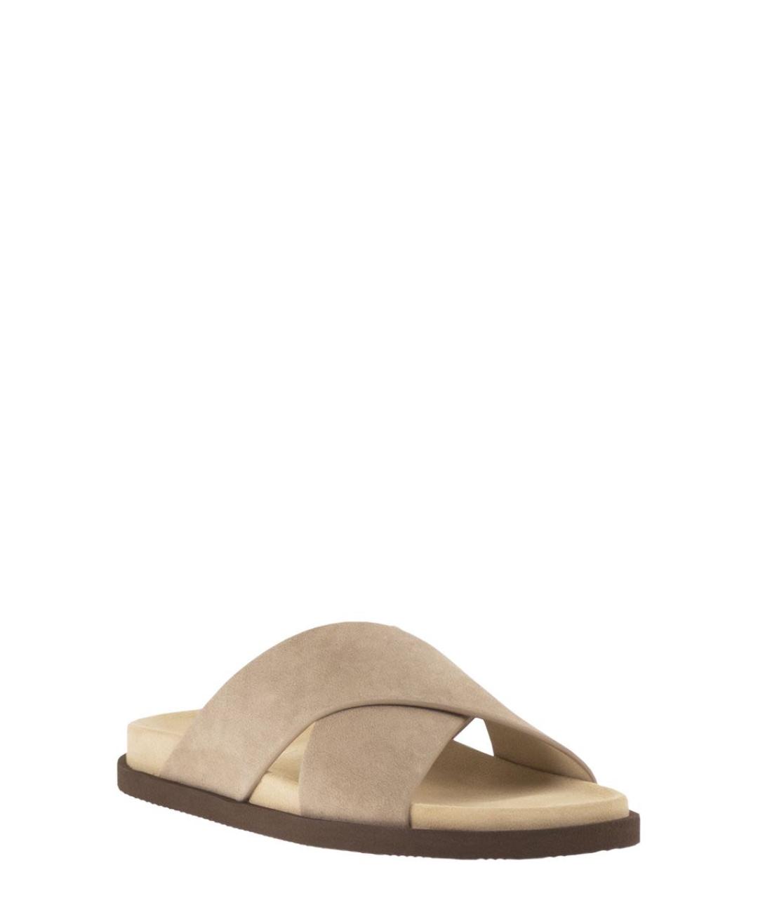 BRUNELLO CUCINELLI Бежевые замшевые шлепанцы, фото 2