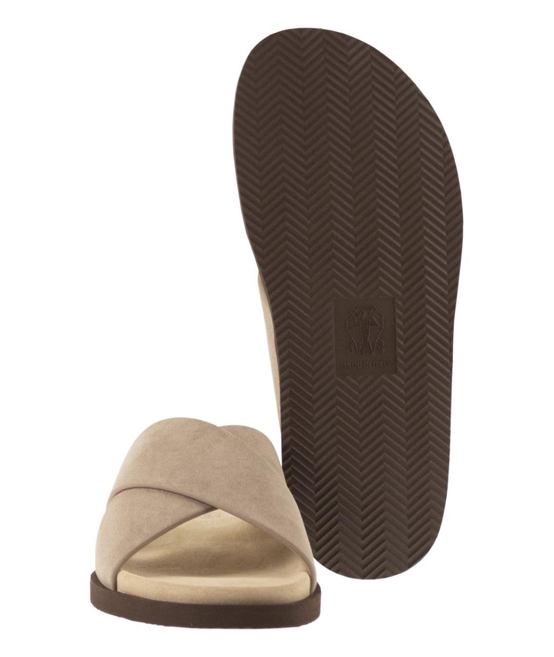 BRUNELLO CUCINELLI Бежевые замшевые шлепанцы, фото 5